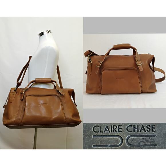 Claire Chase La Grange Duffel Bag Leather Carry On w/ Crossbody Strap #Z5030